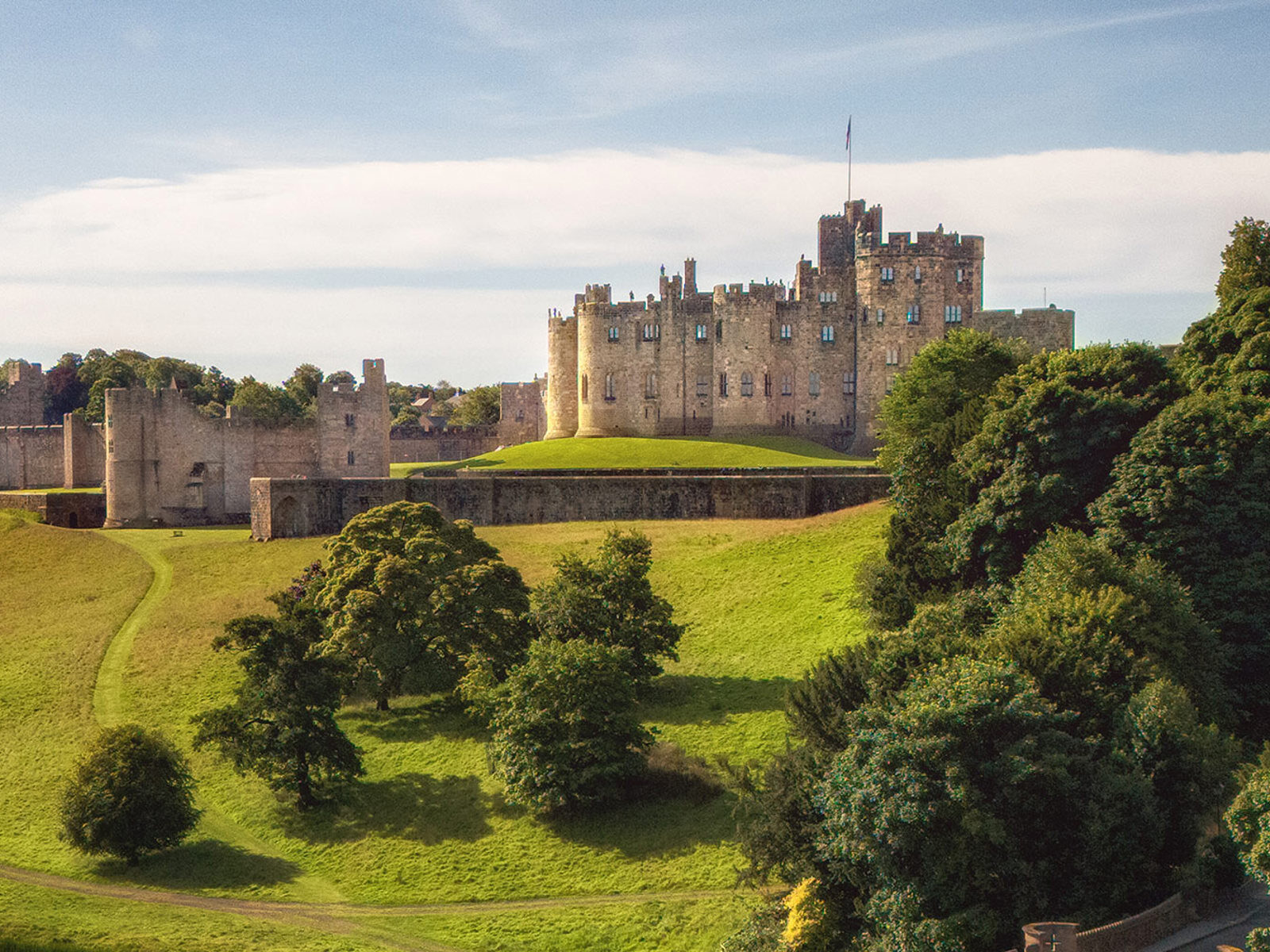 Alnwick Castle and its historic courtyard buildings