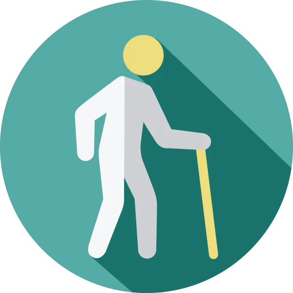 Flamingo Land accessibility symbol showing a person using a walking stick