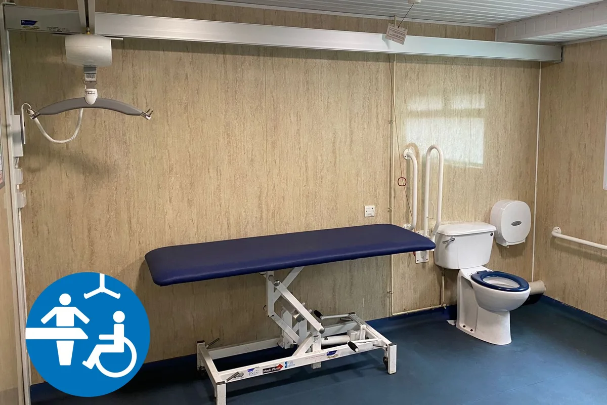 Folly Farm Changing Places toilet with an adult changing bench and ceiling hoist