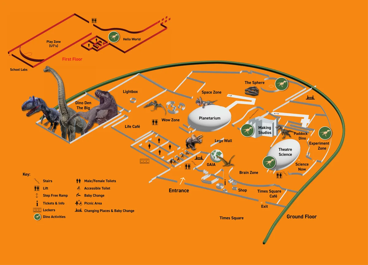 Life Science Centre floor map showing lifts, step-free ramps, accessible toilets and a Changing Places facility