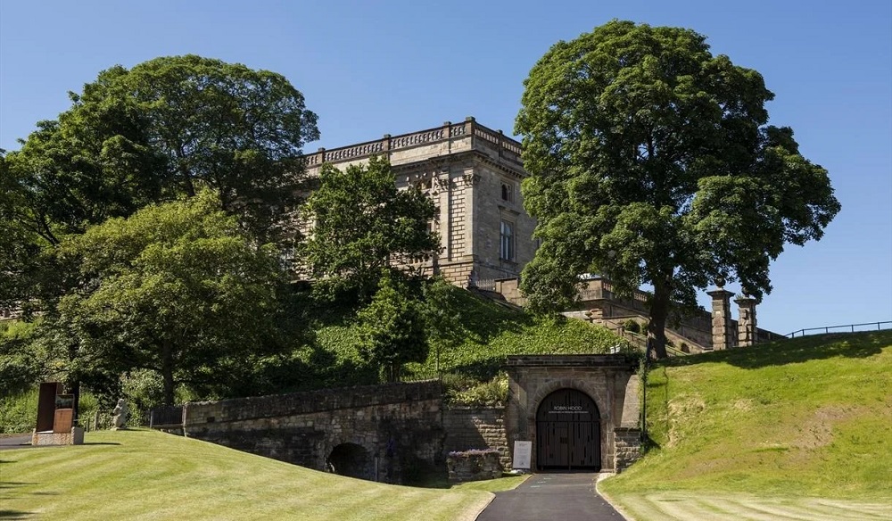 Nottingham Castle museum building above the historic cave entrance