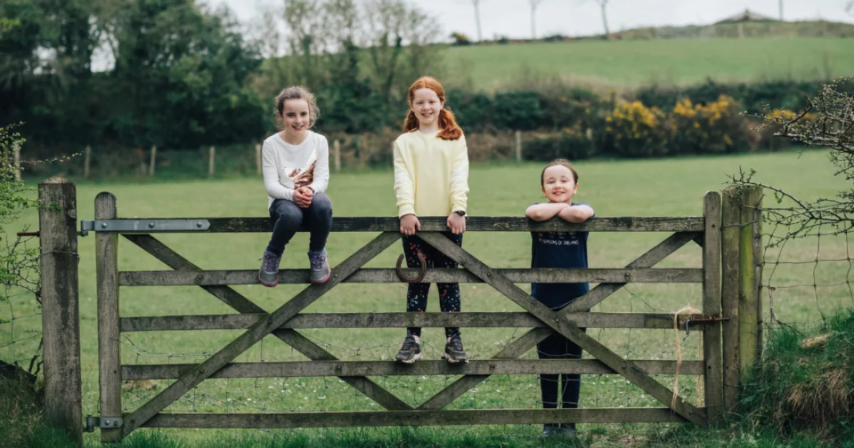 Children at a field gate in the rural area of Ulster Folk Museum